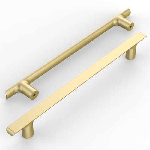 Amerdeco 10 Stück Möbelgriffe Brushed Gold 192mm Lochabstand Schubladen Griffe für Küchenschränke Schrankgriffe Schubladengriffe Türgriffe für Küchenschränke Kleiderschrank UK0060