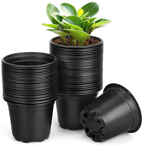 DUNPUTE 60 Pack 5 Inch Nursery Pots for Plants, Plastic Seeds Starter Pots with Drainage Holes, Small Plastic Plant Nursery Pots for Succulents Seedling Cutting Transplanting (60, 5 Inch)