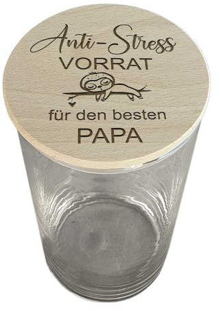 Papa Geschenk Geburtstag, Anti Stress Geschenke für Väter, Glasbehälter mit Deckel, Keksdose bester Papa Geschenke, Vorratsdosen mit Gravur, Bonbonglas, Vatertag, Geburtstagsgeschenk, Faultier