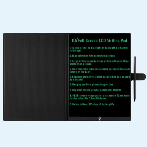 Full Screen Erasable LCD Board Writing Tablet for Drafting, Taking Notes and Leaving Message, 11.5 inches, Superfine Line Design Drawing Pad with a Pencil,Packed with a Leather Case Protective