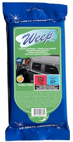 Weep Lingettes Plastiques Antistatiques Nettoyage Intérieur Voiture Parfum Agrumes (Paquet de 20)