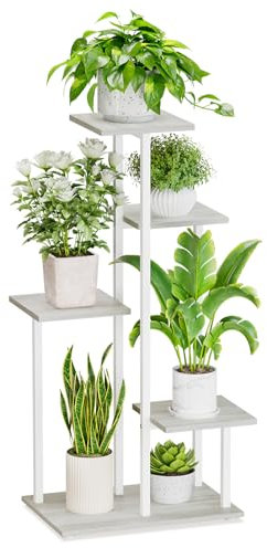 iDavosic.ly Pflanzenständer Metall mit 5 Ebenen, Pflanzenregal Blumenregal Indoor Outdoor, Blumenständer Innen Flower Plant Stand Shelf für Garten Balkon, Weiß