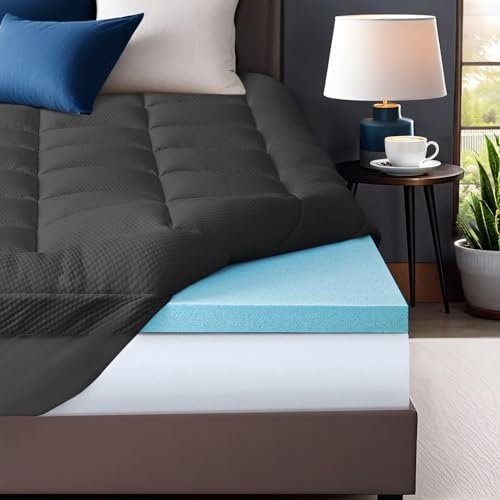 ABENE Matratzen Topper 180x200cm H4 Gel Memory Schaum Topper mit Waschbar Bambusfaser Bezug, 7cm Höhe Matratzentopper für Boxspringbett Stützschaum Atmungsaktiv Druckverteilung(180cmx200cm, Grau)