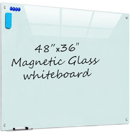 Grand tableau blanc magnétique en verre effaçable à sec pour mur 121,9 x 91,4 cm sans cadre pour bureau, maison, école