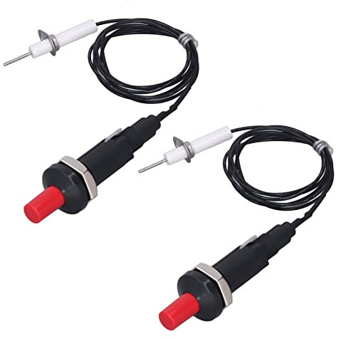 2 Pcs Piezo Igniters 1 Out Piezo Igniter, Piezoelectric Igniter 2 Push Button with Ignition Needle Wire 1 Meter and Plastic Shell for Fireplace Oven and Heater