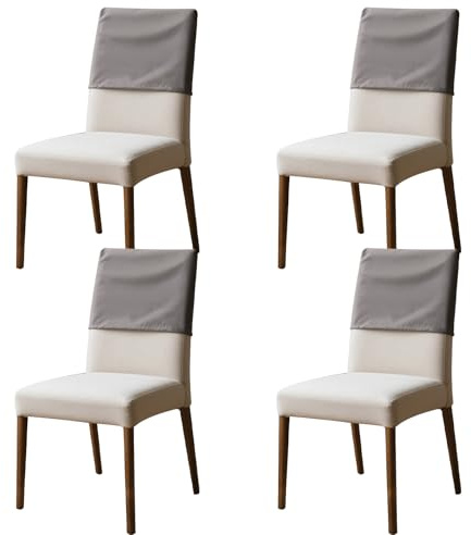 Esszimmerstuhl-Rückenlehnenbezüge, elastisch, Polyester, wasserdicht, staubdicht, Rückenlehnenschonbezug, waschbar, abnehmbarer Stuhlschutz für Bankett, Küche, Party, Hotel, Größe M, Grau, 4 Stück