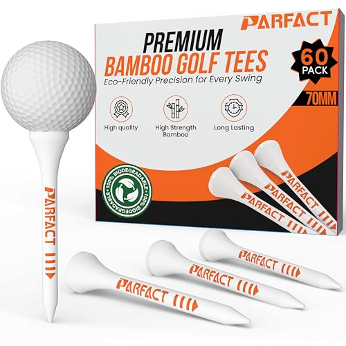ParFact Golf Tees Wooden | Pack of 30, 60, 120, 200 | Durable Biodegradable Bamboo Golf Tees 70mm & 83mm Mixed Size with Height Markings | Eco-Friendly for Beginners & Pros