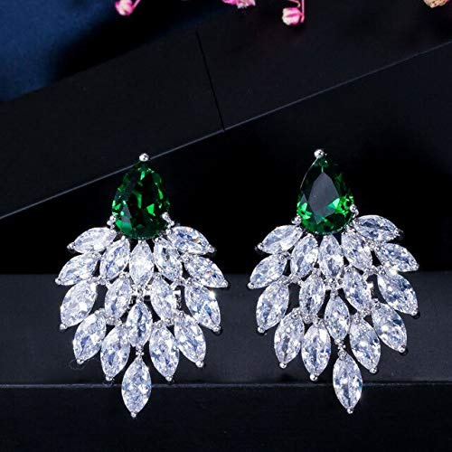 LMRJHAZ Schmuck Adel weiße kubische Zirkonia asphaltiert lange große grüne Ohrringe für Frauen