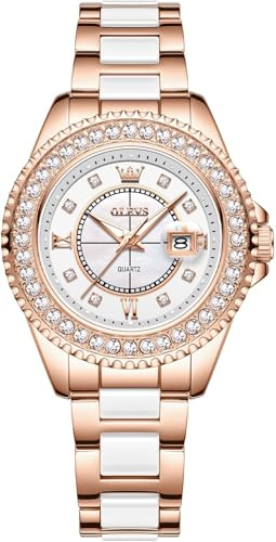 OLEVS Watches for Women Gold Diamond Tungsten Steel Luxury Dress Classic Female Ladies Waterproof Date Womens Wrist Watches Gift