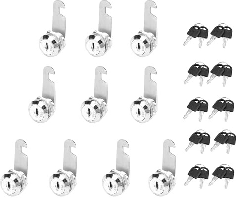 YKUKIZEE 10 Pack 30mm Locker Lock Keyed Alike, Cabinet Lock Cam with Key | Security Post Box Lock Replacement, for Mailbox, Cupboard, Tool Box