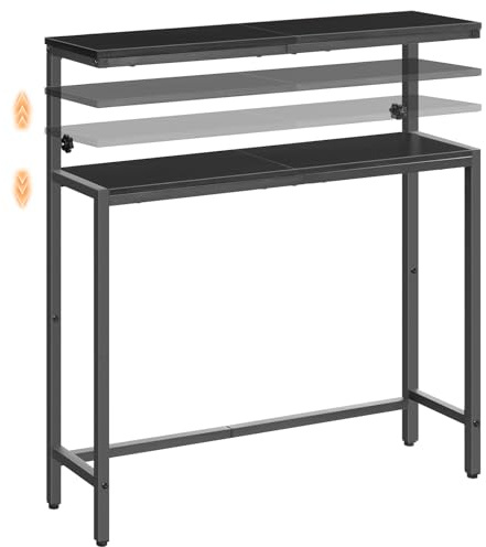 HOOBRO Table d’Entrée à 2 Niveaux, Table de Canapé de Style Industriel, Meuble Console, pour Petits Espaces, Couloir Étroit, Salon, Hauteur Réglable de 80 à 100 cm, Noir EBB96XG01