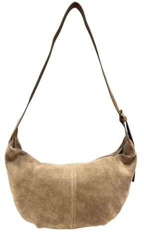 Jeamis Wildleder Rauhleder Crossbody Tasche Gürteltasche Bauchtasche Umhängetasche Veloursleder Leder Tasche Made in Italy (Model B Taupe)