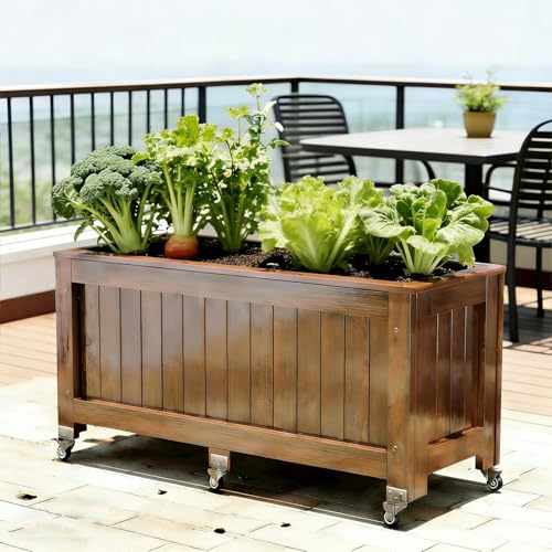Erhöhtes Hochbeet, schmaler Pflanzenständer aus Holz, Pflanzkästen für den Außenbereich mit Drainagelöchern, schmaler Pflanzenständer für Gemüse, Kräuter, Blumen(100 * 30 * 40cm)