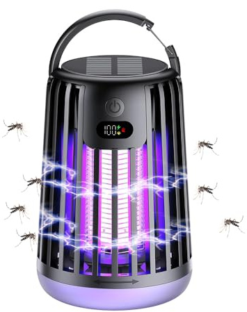 Mineup Lampe Anti Moustique, Destructeur d'insectes Solaire, 2000 V Lampe Anti Mouche avec Lampe de Camping, étanche IP66, Piège à Moustiques Étanche pour Jardin, Camping et activités de Plein air