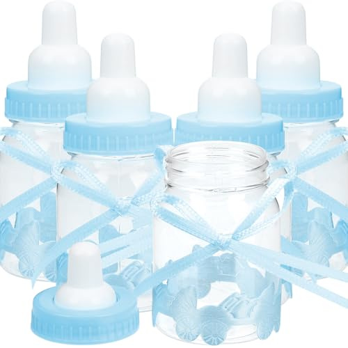 jojofuny 24 Stück Babyflaschen Süßigkeiten Geschenkbox Blau Kleine Aufbewahrungsbox für Babyparty Gastgeschenke Deko für Taufe und Geburtstagsfeier