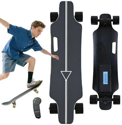 Elektro Skateboard Mit Fernbedienung, 350-W-Nabenmotor / 25 Km/H Höchstgeschwindigkeit / 15 Km Reichweite, 4-Gang-Longboard Mit Leichtem Bremssystem Und 7-Lagigem Ahorndeck