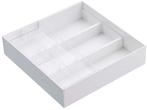 Yamazaki 3441 TOWER Ausziehbarer Schubladen-Organizer mit Aufsatz, weiß, ABS-Harz/PS Harz, minimalistisch, 25 x 24.6 x 5.7 cm