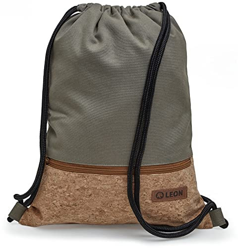 By Bers LEON Turnbeutel mit Innentaschen in Kork oder Schlange -DesignRucksack Tasche Damen Herren & Teenager Gym Bag Draw String (Kork_Grau)