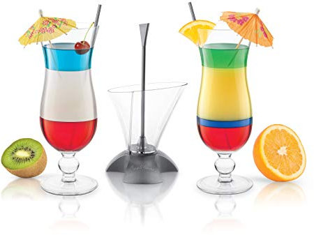 Final Touch Cocktail-Set, 3-teilig, mit Rainbow-Cocktail-Schichthilfe und 2 Hurricane-Gläsern, in Geschenkbox, für mehrlagige Getränke, CD3163