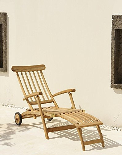 Beauty.Scouts Teak-Deckchair Deluxe, mit Rädern OHNE Polster Holz klappbar Rückenlehne verstellbar hochwertig wetterfest