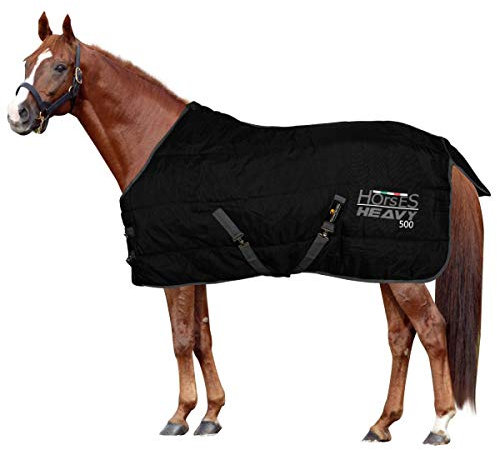 Horses, Heavy Winterdecke für Pferd 500gr, Gepolstert, Weich, Bequem, Ideal für Boxen, Widerstandsfähig, Schwarz, 155 cm