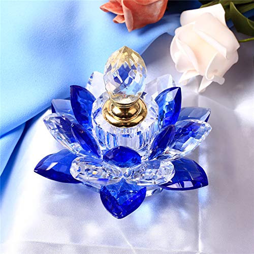 YWHL Blue Crystal Perfume Bottles Empty Lotus Flower Figurines Gifts for Women