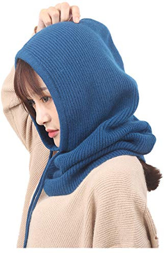 ACVIP Damen Multifunktionale Strickmütze Winter Warme Kapuzen-Schal Sturmhaube(Blau)