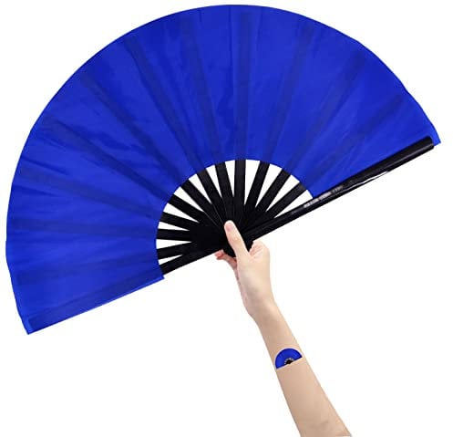 Amajiji Large Rave Fan Folding Hand Popping Fans for Line Dancing, Big Clacking Fans Clap Fan for Boots On The Ground Dance,Party,Decoration,Festival (Blue)