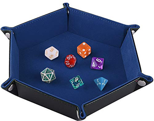 SIQUK Doppelseitige Würfelteller Faltendes Hexagon PU-Leder und Dunkelblauer Würfelbretter für Dungeons und Dragons RPG-Würfelspiel D & D und andere Tischspiele