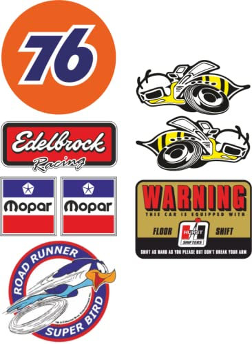 MG644 / 8X Aufkleber - Breite je Sticker ca. 6 cm Racing USA V8 Muscle Car Hot Rod Retro Vintage Oldtimer Rennsport Oldschool