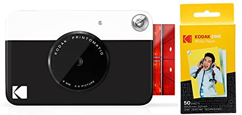 KODAK Printomatic Sofortbildkamera (grau) Geschenkpaket + Zinkpapier (20 Blatt) + Deluxe-Etui + 7 lustige Aufkleber-Sets + Twin Tip Marker + Fotoalbum + hängende Rahmen