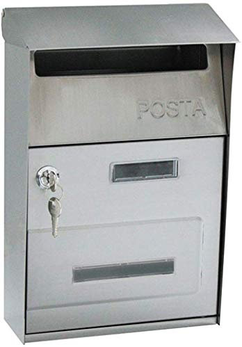 TentHome Wand Briefkasten Wandbriefkasten Postkasten Mailbox Metall Antik Post Zeitung Briefkastenanlage Letterbox Abschließbar mit Klappe Silber