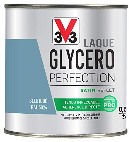 V33 Peinture multi-supports monocouche Laque Glycéro satin, Bleu Iodé, 0,5L