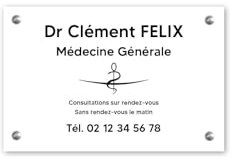 Plaque professionnelle personnalisée avec symbole en PVC pour médecin - Format 30 cm x 20 cm - Blanche lettres noires - Vissé