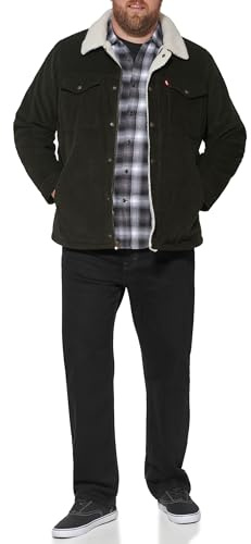 Levi's Men's Sherpa Lined Trucker Jacket (Regular & Big & Tall Sizes) Denim, Olive Corduroy, 3XL