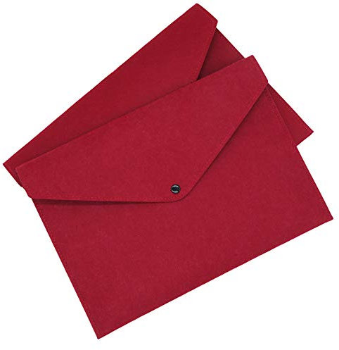 Smiling Art 2er Filz Dokumententasche in A4 Format, Dokumentenmappe, Aktentasche, Aktenordner, Ordnungsmappe mit Druckknopf Ideal fürs Büro Schule Uni 34 x 24 cm (Rot)