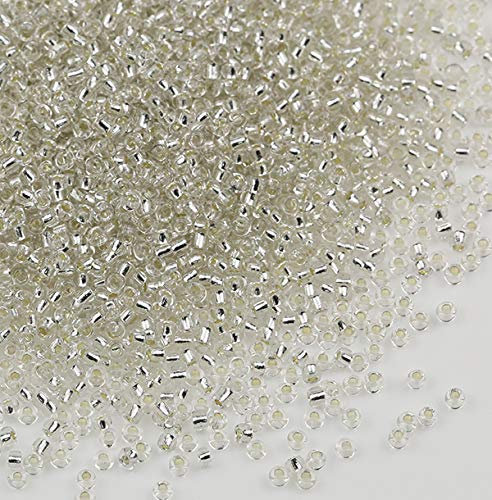 Tibaoffy Transparent avec doublure argent Taille 12/0 Perles de verre artisanal 2 mm pour la fabrication de bijoux (Total Environ 100g Environ 11000pcs)
