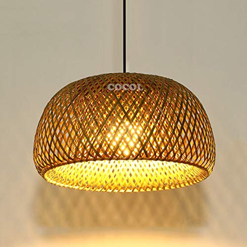 Vintage Bambus Gewebte Lampe Pendelleuchte Land Natürlichen Bambus Und Rattan Pendellampe Höhenverstellbare E27 Kronleuchter Restaurant Korridor Hängelampe Teestube Villa Dekorative Lampe,45cm