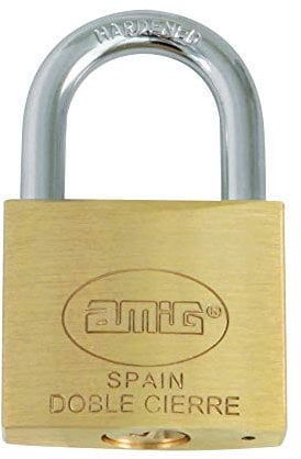 AMIG - Candado de Seguridad - Incluye 2 Llaves - Ideal para Taquillas y Maletas - Arco de Acero Tratado - 45 mm - Latón Mate