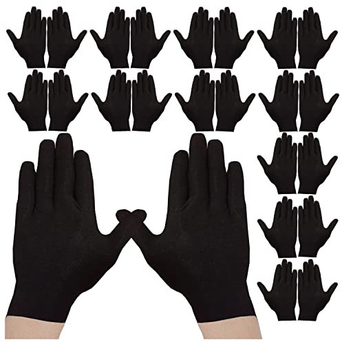 Cosymate 12Paar Schwarze Baumwollhandschuhe, Inspektionshandschuhe, weiche feuchtigkeitsspendende Handschuhe, Sicherheits-Arbeitshandschuhe für Schmuckinspektion, Archivreinigung, trockene Hände