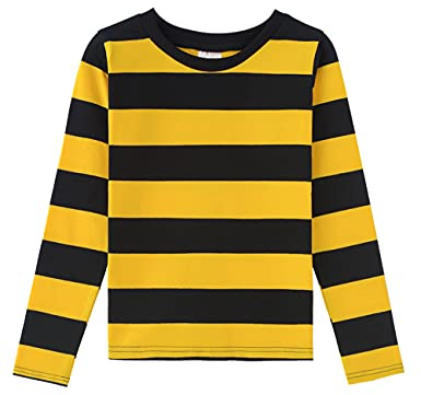 Spring&Gege Boys' Long Sleeve Striped T-Shirt Cotton Crew Neck Tees, Black and Yellow Stripes, 13-14 Years