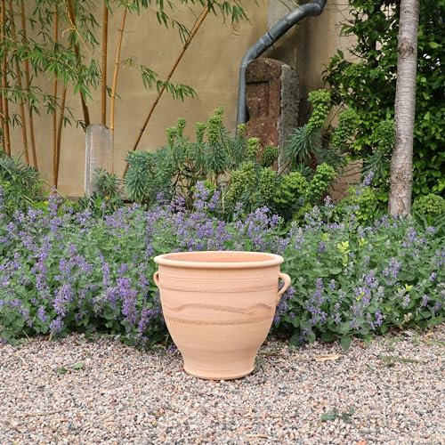 Palatina en céramique | Petit pot de fleurs en terre cuite avec anse | Fabriqué à la main et résistant au gel | Pot de fleurs pour jardin, terrasse ou balcon