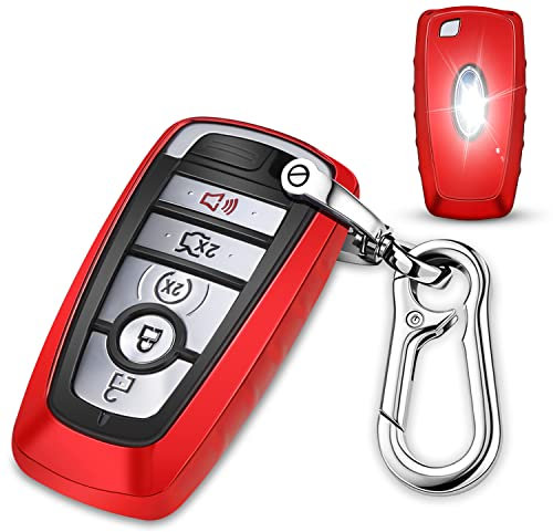 QBUC Coque de protection en TPU pour clé de voiture avec porte-clés compatible avec Ford Fusion F150 F250 F350 F450 F550 Edge Explorer Escape Mustang Entrée sans clé 3/4/5 boutons Rouge