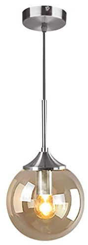 KCO Iluminación moderna de globo de cristal, lámpara colgante de níquel cepillado nórdico, lámpara colgante de bola de vidrio individual, lámpara colgante ajustable, iluminación colgante de cocina