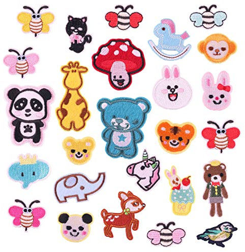 Bymivofun 26 Stück Cartoon DIY Kleidung Patches, Aufkleber zum Aufbügeln, Süßigkeiten, Biene, für T-Shirt, Jeans & mehr