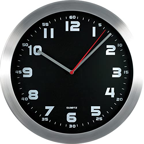 MPM Quality Wanduhr aus Metall in modernem Design, Weiß, Quarz-Schrittmotor, Aluminium und Glas, 295 x 295 x 43 mm, für Wohnzimmer, Schlafzimmer, Küche, Büro, Café, Restaurant, Bar oder Hotel