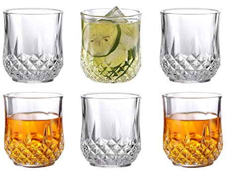 Royal Cuisine Drinking Tumbler Glasses Set of 6 Medium Water,Juice,Beverage Glasses 320Ml Diamond Design Perfect for Home, Resturant,Events, Parties Dish Washer Safe. (High) (Set of 6 Medium)