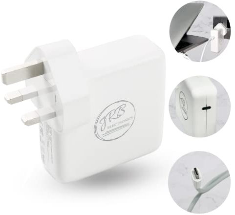 JRB ELECTRONICS |61W Power Adapter USB-C Charger |Compatible with Mac Book Pro/Air (2018-2020) /Lenovo/Acer/Dell Xps/Toshiba/Huawei MateBook X/HP Spectre/Samsung| Included 2M USB C to C Cable