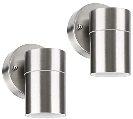 Glirowy 2 Pack Modern Stainless Steel Outdoor Wall Light, Down Outside Wall Light, IP44 Waterproof, Ideal for Garden Entrance Corridor Courtyard, Use GU10 (Not Included)