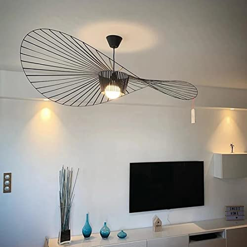 Vertigo Lampe 200cm Retro Kronleuchter Pendelleuchten, Kreative LED Fiberglas + Polyurethan Hut Stoff Modernes Design Wohnzimmer Küche Badezimmer Dekorative Beleuchtung, E27, (200CM, Black Schwarz)